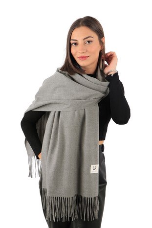 Gray Solid Color Winter Shawl - Thumbnail