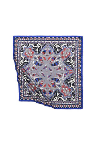 Gray Turkish Patterned Cintemani Carnation Pattern Silky Square Scarf - Thumbnail