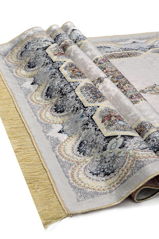 Gray Velvet Carpet Prayer Rug - Thumbnail