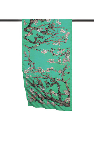 Green Almond Blossom Silky Foulard - Thumbnail