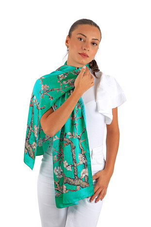 Green Almond Blossom Silky Foulard - Thumbnail