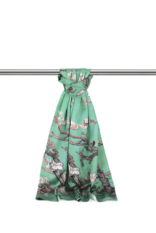 Green Almond Blossom Silky Scarf - Thumbnail