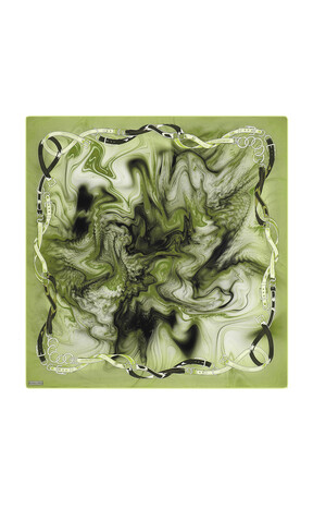 Green Belt Pattern Sura Silk Square Scarf - Thumbnail