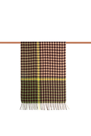 Green Brown Houndstooth Pattern Winter Shawl - Thumbnail