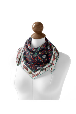 Green Carnation Tulip Pattern Soft Square Scarf - Thumbnail