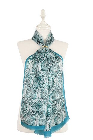 Green Damask Pattern Silk Scarf - Thumbnail