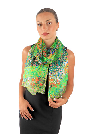 Green Flowers Silk Table Foulard - Thumbnail