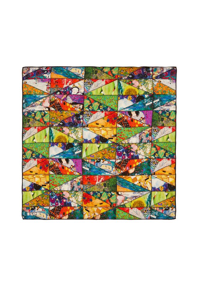 Green Gustav Collage Pattern Silk Pocket Square 