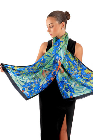 Green Irises Silk Table Foulard - Thumbnail