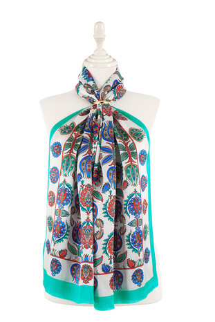 Green Iznik Pattern Silk Foulard - Thumbnail