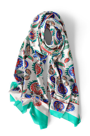 Green Iznik Pattern Silk Foulard - Thumbnail