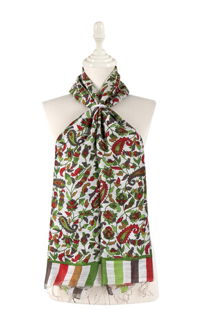 Green Kani Pattern Silk Foulard - Thumbnail