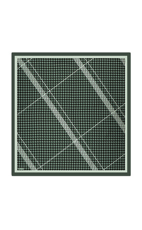 Green Line Houndstooth Pattern Twill Silk Square Scarf - Thumbnail