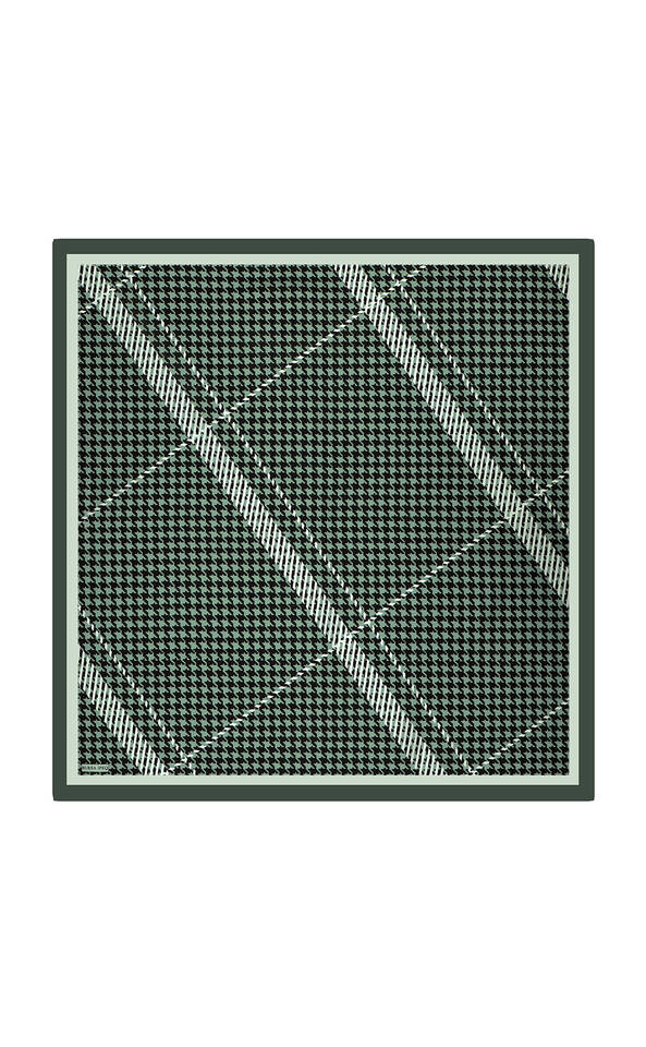 Green Line Houndstooth Pattern Twill Silk Square Scarf 