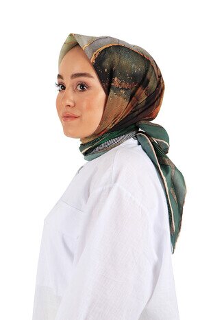 Green Marble Pattern Soft Square Scarf - Thumbnail