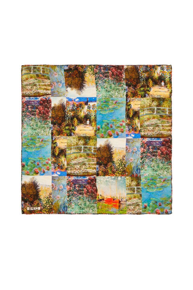 Green Monet Collage Pattern Silk Pocket Square 