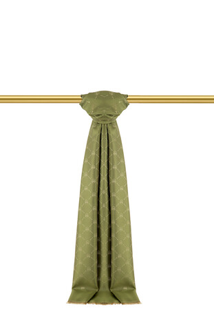 Green Monogram Pattern Jacquard Silk Scarf - Thumbnail