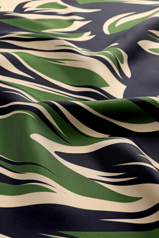 Green Nilsu Pattern Twill Silk Square Scarf - Thumbnail