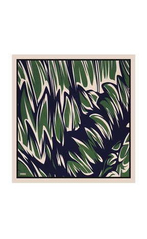 Green Nilsu Pattern Twill Silk Square Scarf - Thumbnail