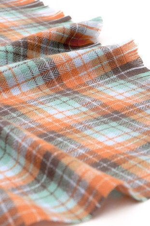 Green Orange Plaid Pattern Winter Shawl - Thumbnail