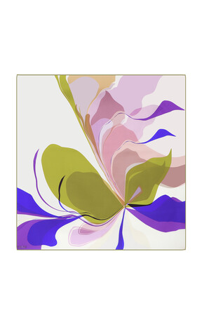 Green Orchid Pattern Twill Silk Square Scarf - Thumbnail