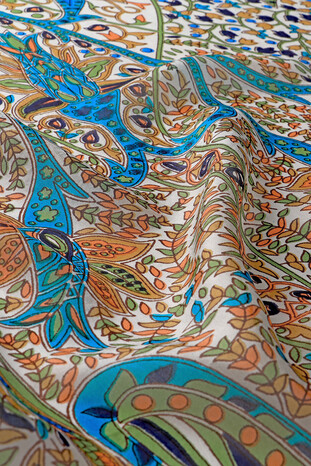 Green Patterned Indian Silk Scarf - Thumbnail