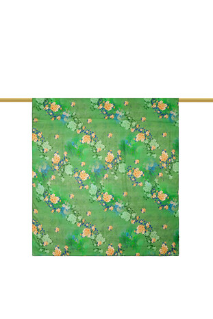 Green Patterned Voile Silk Imported Scarf - Thumbnail