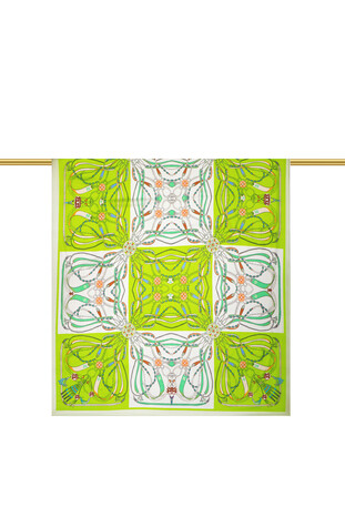 Green Patterned Voile Silk Imported Scarf - Thumbnail