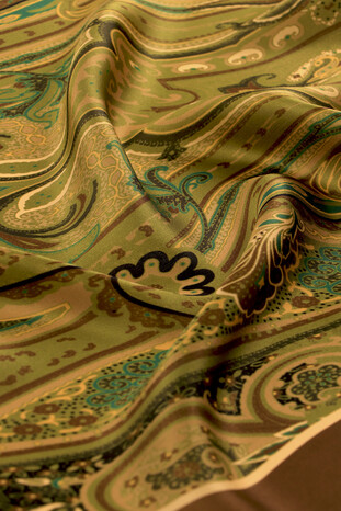 Green Sahara Pattern Sura Silk Scarf - Thumbnail