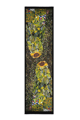 Green Sunflower Silk Painting Foulard - Thumbnail