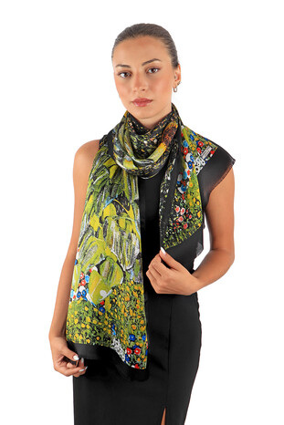 Green Sunflower Silk Painting Foulard - Thumbnail