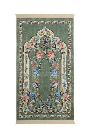 Green Velvet Carpet Prayer Rug - Thumbnail