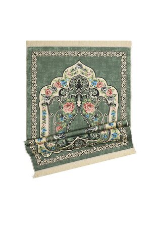 Green Velvet Carpet Prayer Rug - Thumbnail