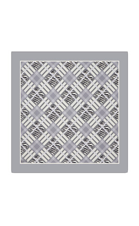 Grey Tile Pattern Twill Silk Square Scarf - Thumbnail