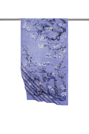 Ice Blue Almond Blossom Silky Foulard - Thumbnail