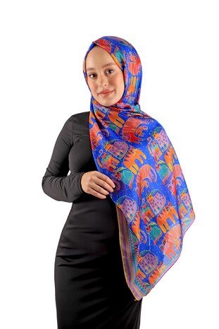 Imported Voile Silk Scarf with Saxon Pattern - Thumbnail