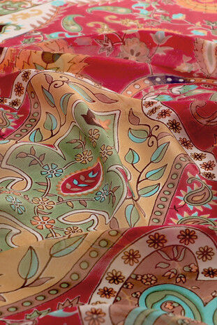 Indian Silk Scarf with Plum Pattern - Thumbnail