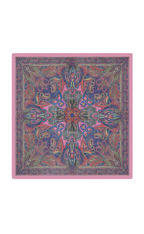 Indian Silk Square Scarf with Dusty Rose Pattern - Thumbnail