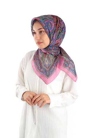 Indian Silk Square Scarf with Dusty Rose Pattern - Thumbnail