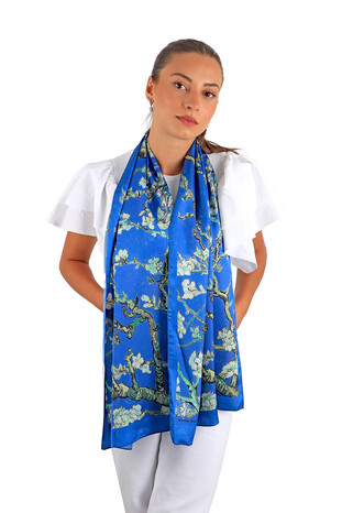 Indigo Almond Blossom Silky Foulard - Thumbnail