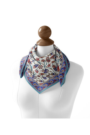 Indigo Anatolian Pattern Soft Square Scarf - Thumbnail