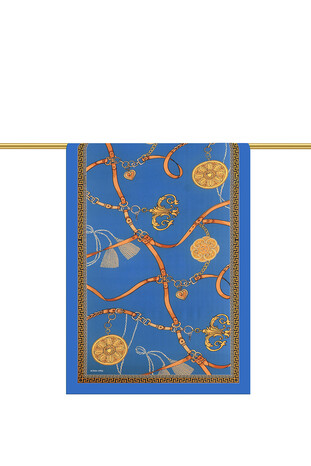 Indigo Belt Pattern Sura Silk Scarf - Thumbnail