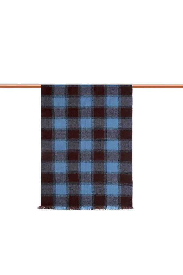 Indigo Brown Plaid Pattern Winter Shawl - 3