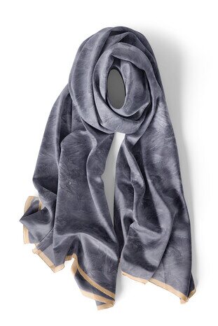 Indigo Brush Pattern Silk Scarf - Thumbnail