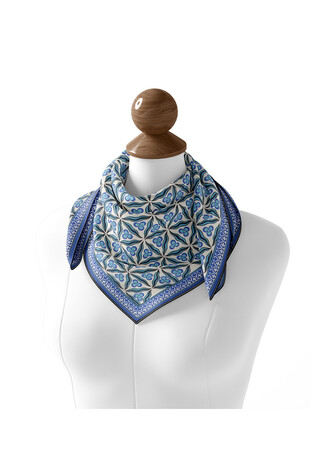 Indigo Çintemani Pattern Soft Square Scarf - Thumbnail