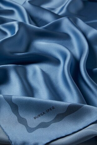 Indigo Edge Water Wave Silk Square Scarf - Thumbnail