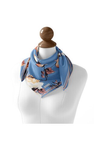 Indigo Floral Twill Silk Square Scarf - Thumbnail