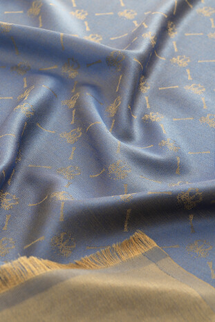 Indigo Monogram Pattern Jacquard Silk Scarf - Thumbnail