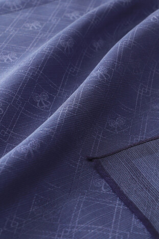 Indigo Monogram Pattern Silk Cotton Scarf - Thumbnail