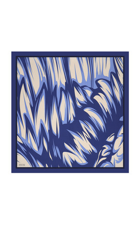 Indigo Nilsu Pattern Twill Silk Square Scarf - Thumbnail